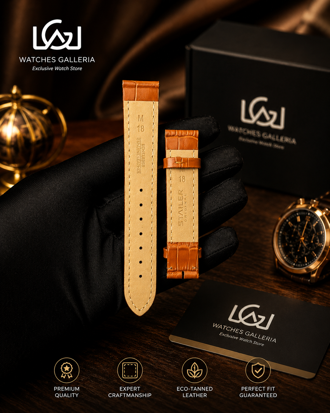 Stailer 18mm Genuine Leather Watch Strap Light Brown – Premium Replacement Band (Without Buckle)