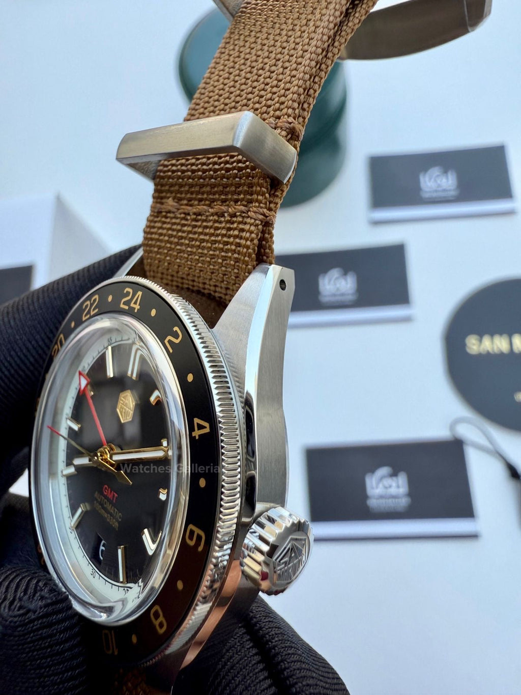 San Martin GMT RootBeer Automatic (Khaki Nato Straps) SN0116 Watches Galleria