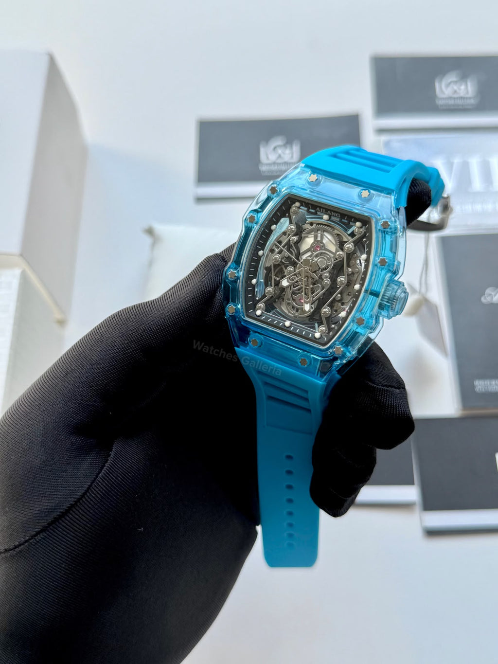 Ailang 8109 Skeleton Watch for Men White Blue Automatic Mechanical Watch Original Ailang Watch Pakistan