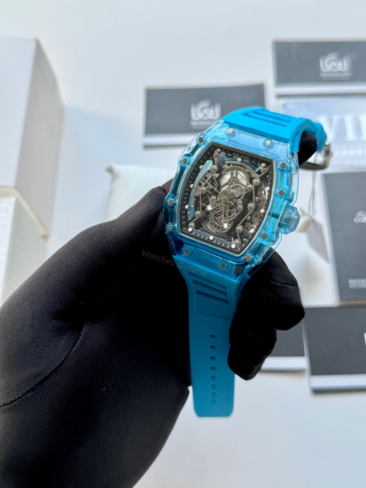 Ailang 8109 Skeleton Watch for Men White Blue Automatic Mechanical Watch Original Ailang Watch Pakistan