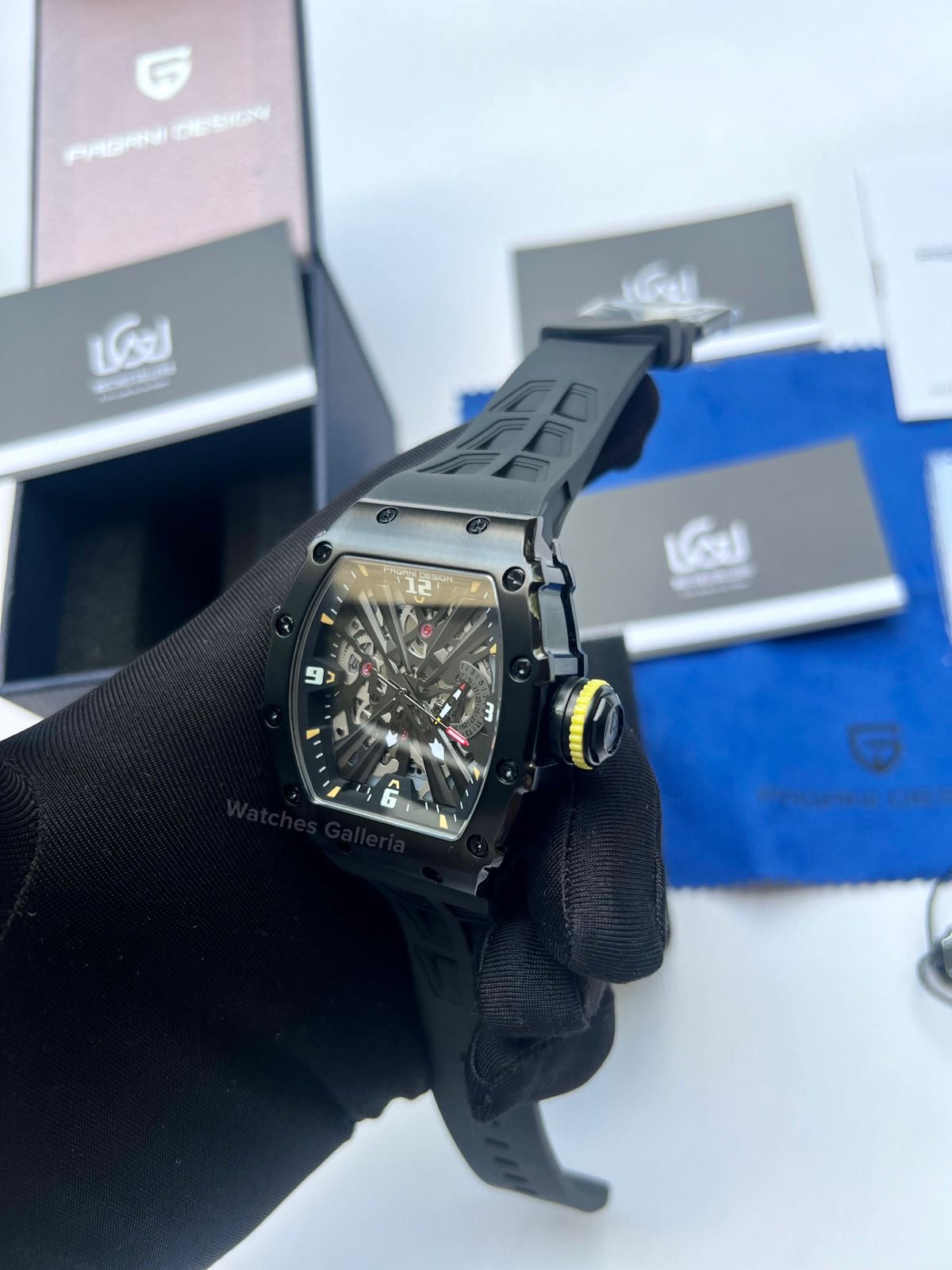 Pagani Design Tonneau Skeleton Watch Quartz (Black Black) PD1738 Watches Galleria