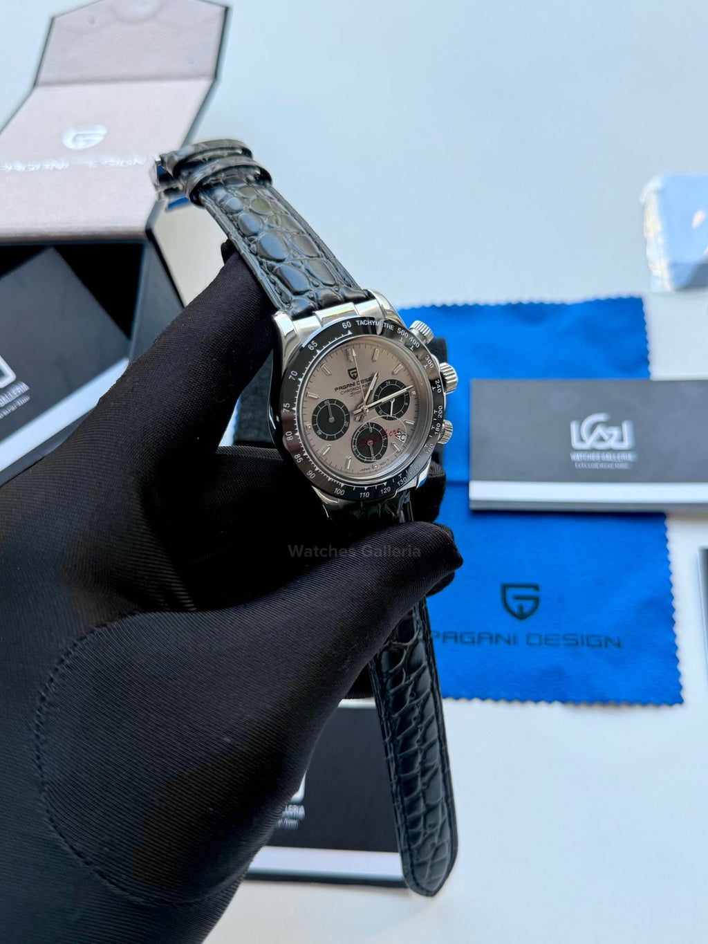 Pagani Design Daytona Quartz PD1664 Crocodile Leather Strap (Silver) Pagani Design in Pakistan