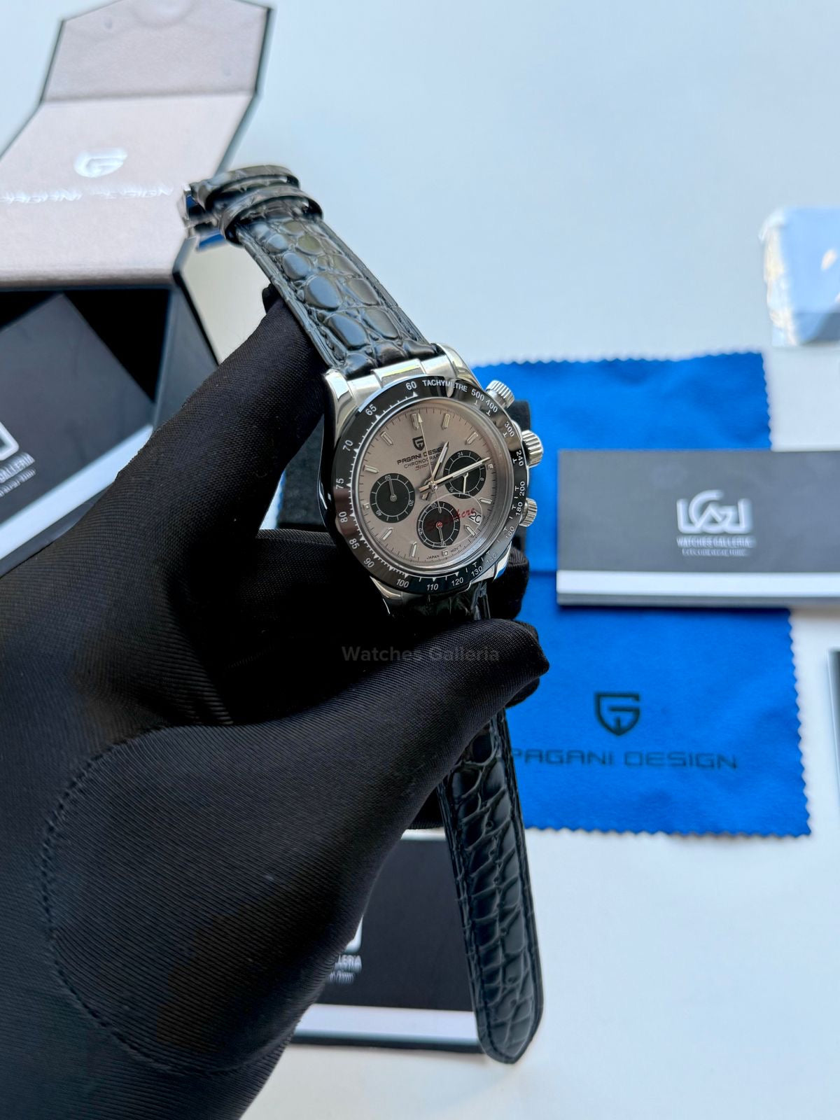 Pagani Design Daytona Quartz PD1664 Crocodile Leather Strap (Silver) Pagani Design in Pakistan