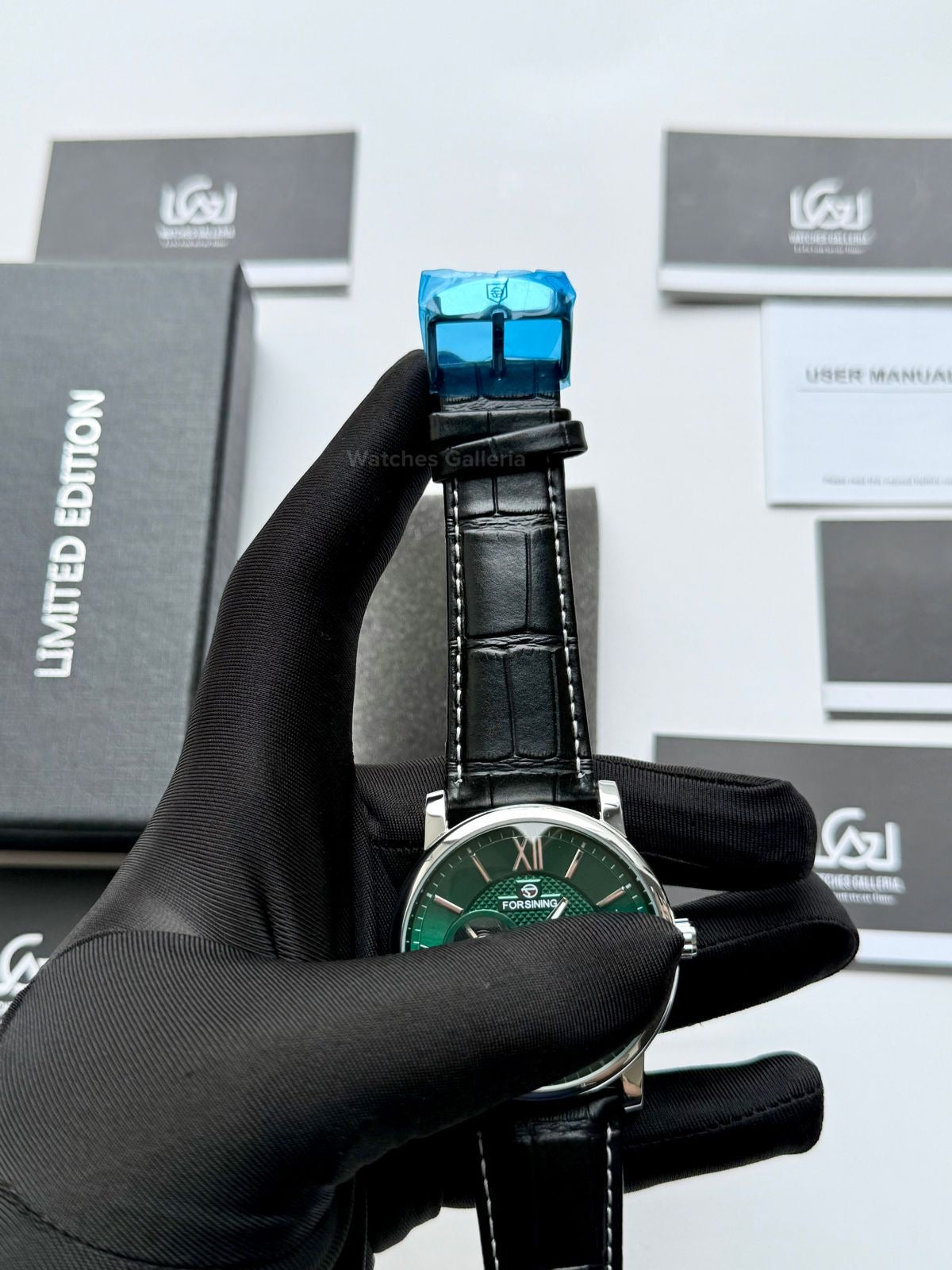 Forsining FS112 Classic Skeleton Automatic Watch – Green Dial | Leather Strap Mechanical Wristwatch for Men