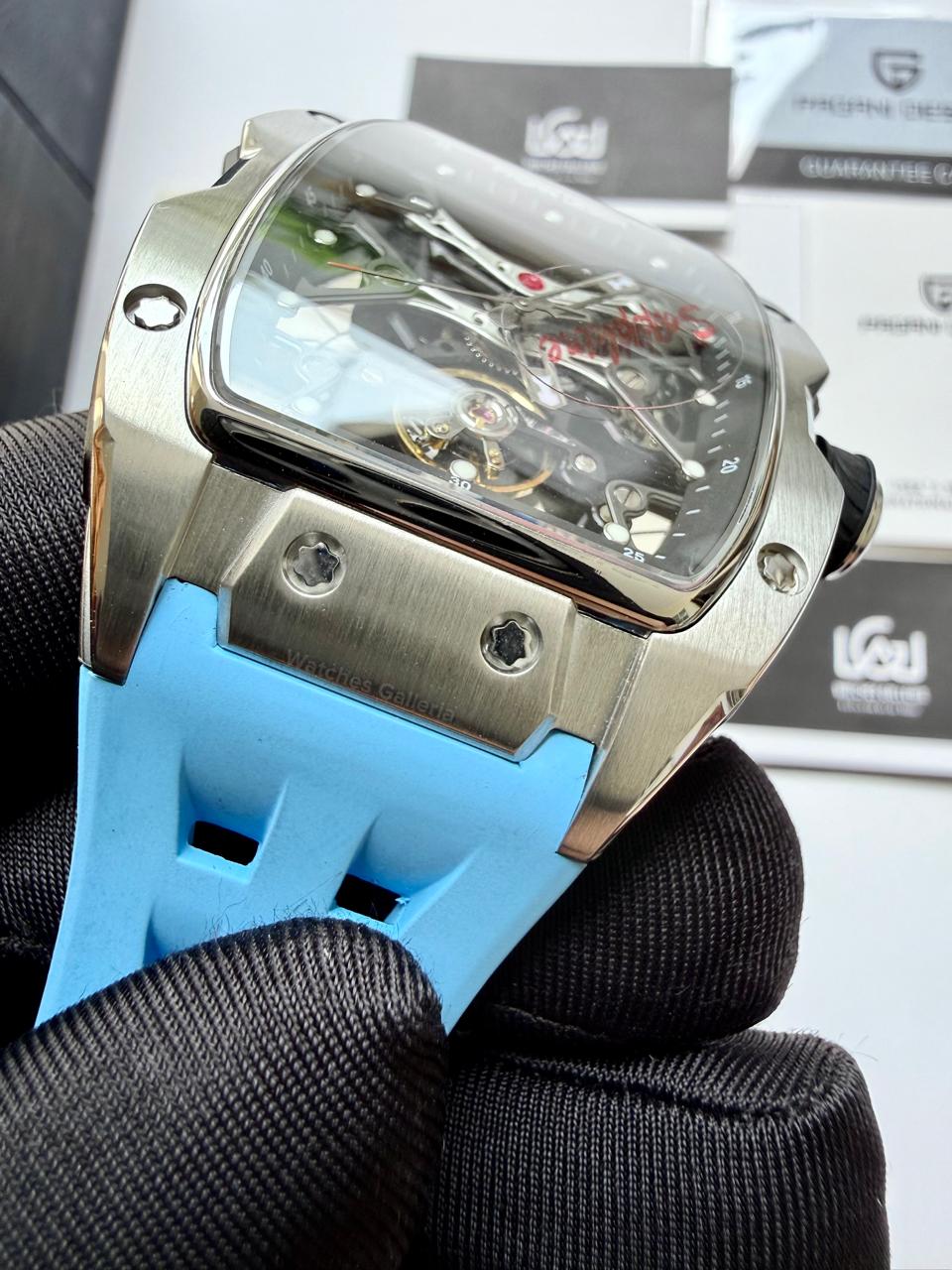 Pagani Design PDYS018 Ice Blue Tonneau Skeleton Silver Ice Blue Automatic Watch | Sapphire Crystal | SX5021 Movement | 50M Waterproof | Pakistan