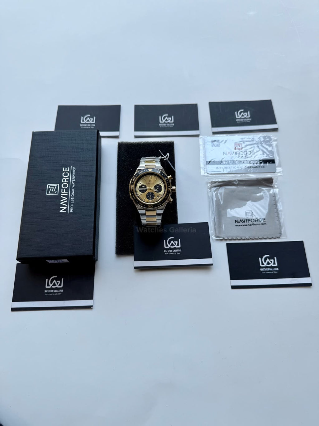 Naviforce NF8049 Watch Pakistan | Naviforce Men Watch | Naviforce Chain Watch | Silver Gold Chronograph Watch