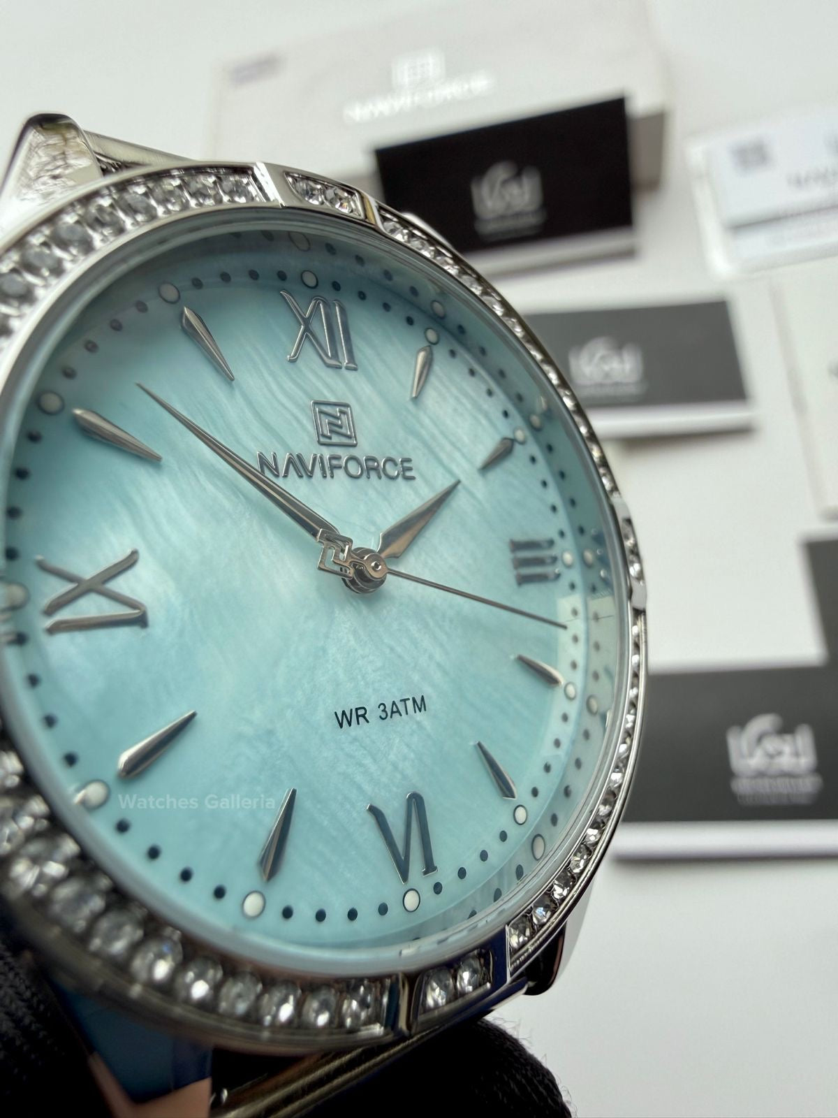 Naviforce NF5028 Ice Blue Classic Stones Quartz Watch (Unisex) Naviforce Watch Pakistan