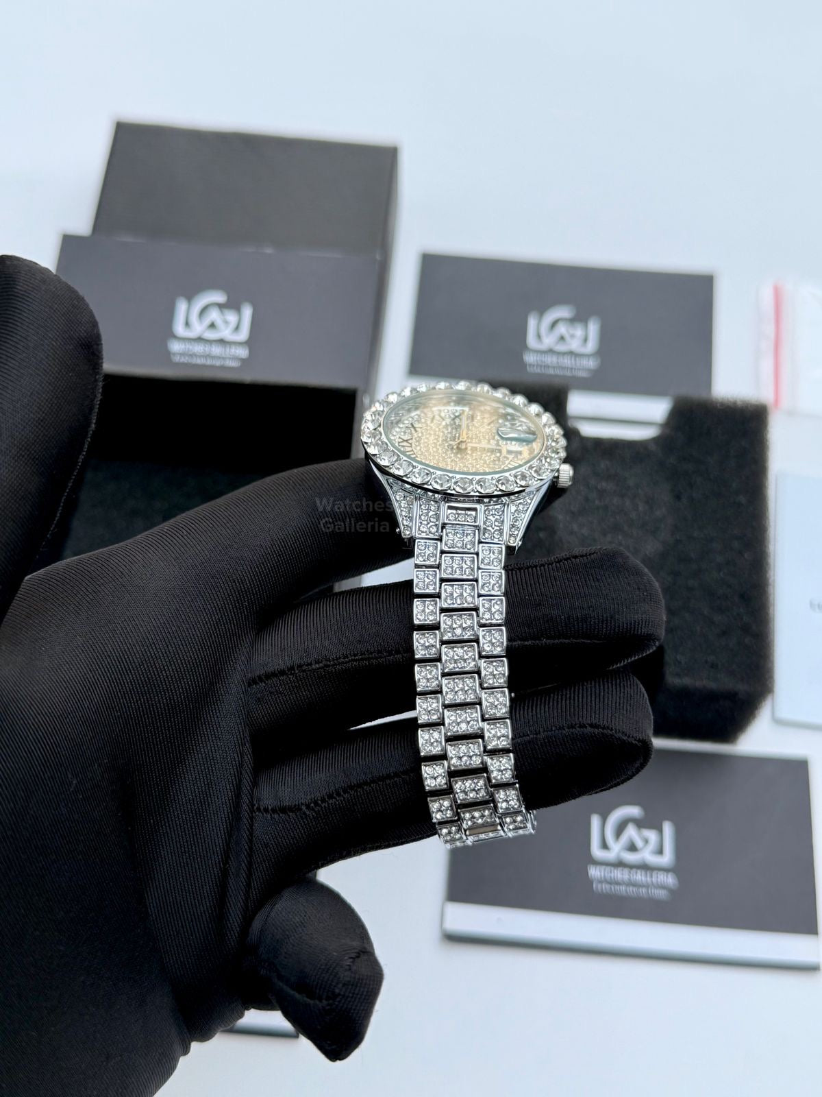 Miss fox 3035 Iced Out Royal Oak Ladies Watch Quartz (Silver)