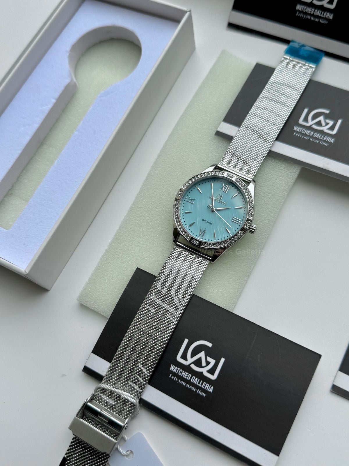 Naviforce NF5028 Ice Blue Classic Stones Quartz Watch (Unisex) Naviforce Watch Pakistan