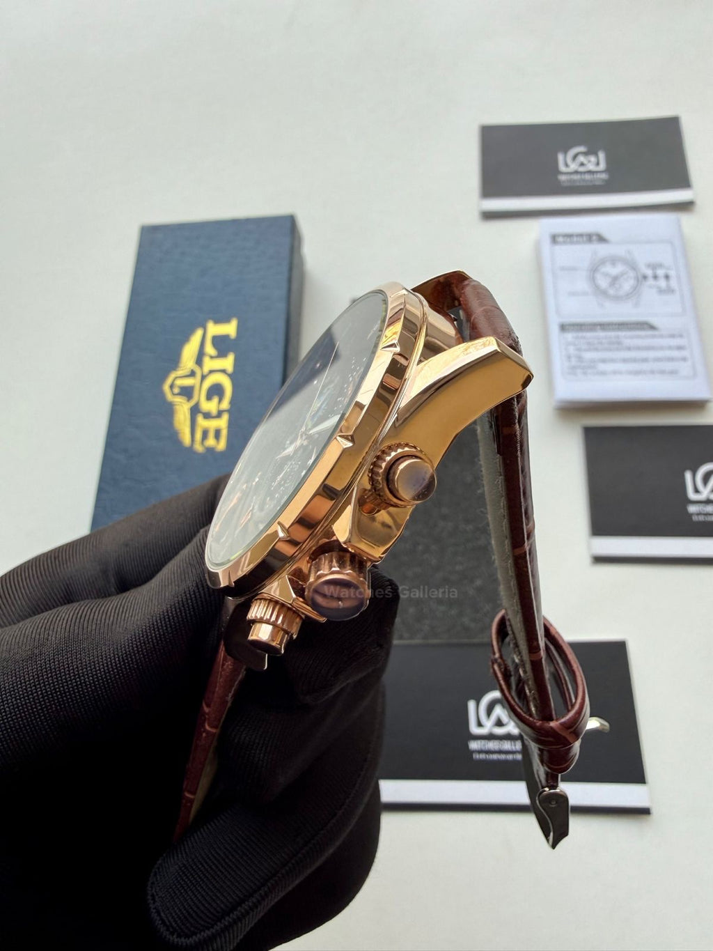 Lige Watch LG89107 Moonphase Chronograph (Brown/Black/Gold) Lige Watch in Pakistan