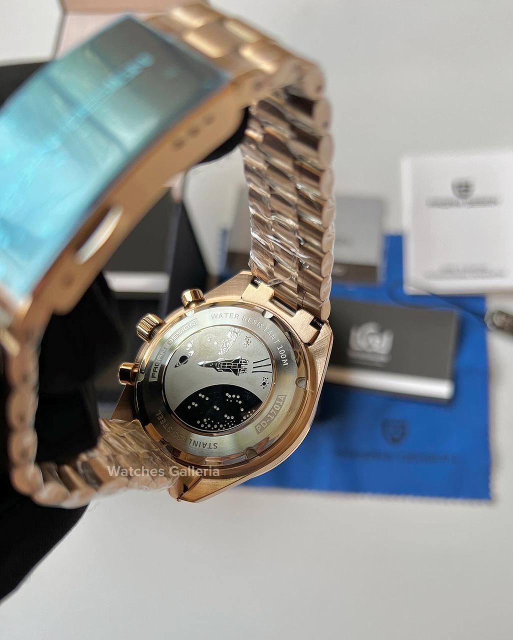 Pagani Design SpeedMaster MoonWatch Quartz (Gold/Black) PD1701 “DISCONTINUED”