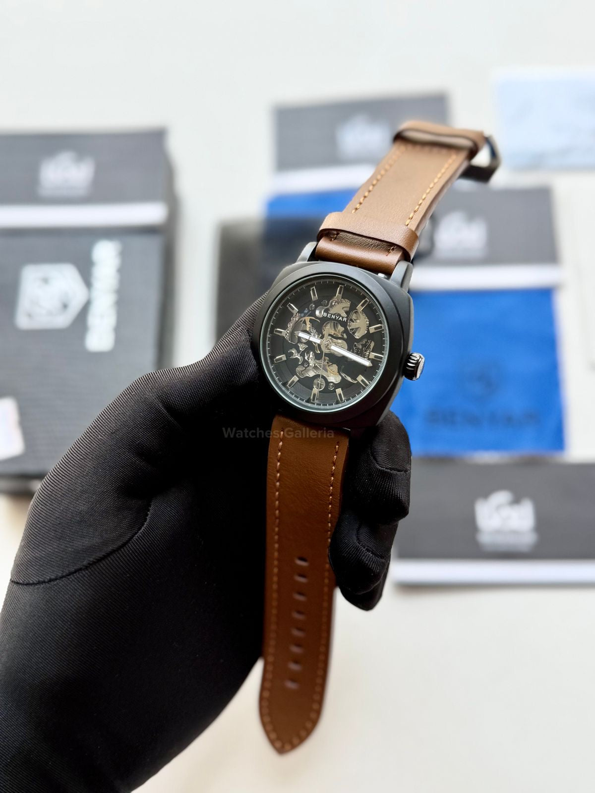 Benyar BY5121 Skeleton Automatic Watch (Black Brown) Benyar in Pakistan