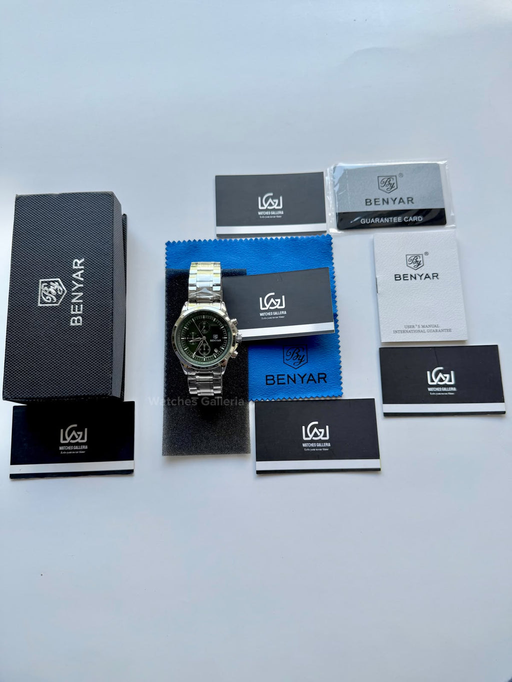 Benyar BY5210 (Green SS) Pilot Chronograph Green Dial Stainless Steel Watch – 42mm Quartz Chronograph with Date, Complete Calendar & Stopwatch
