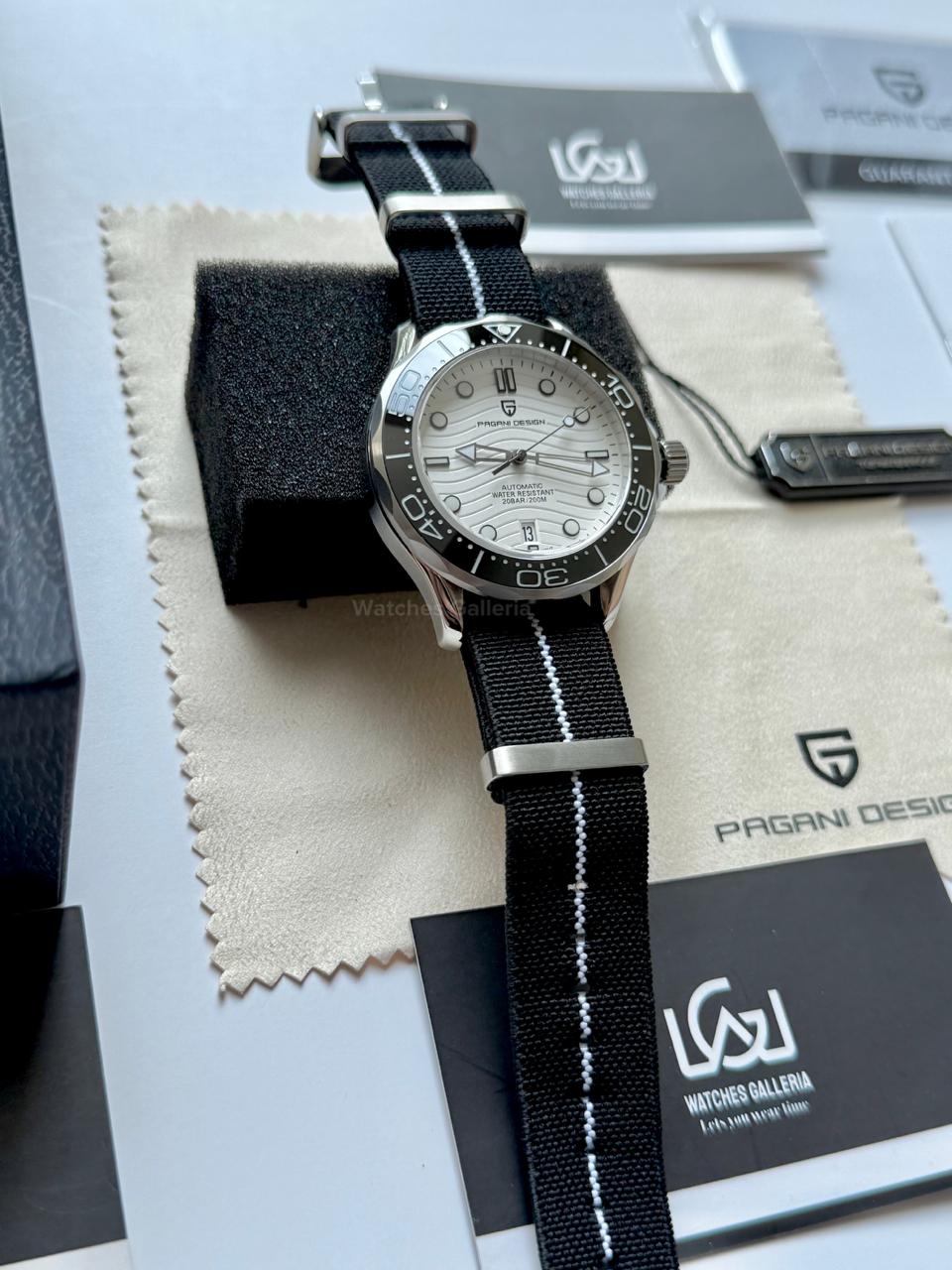Pagani Design PD1685 Nato Seamaster Diver White Automatic Watch – 200M Sapphire Crystal NH35A/Miyota Luxury Dive Watch in Pakistan | Watches Galleria