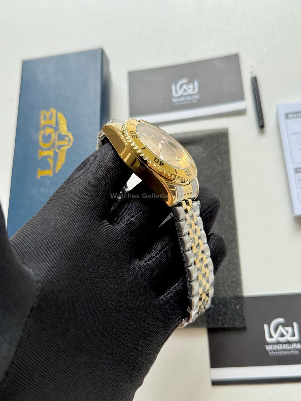 Lige Submariner Quartz (Yellow Gold) Lige89151 Watches Galleria