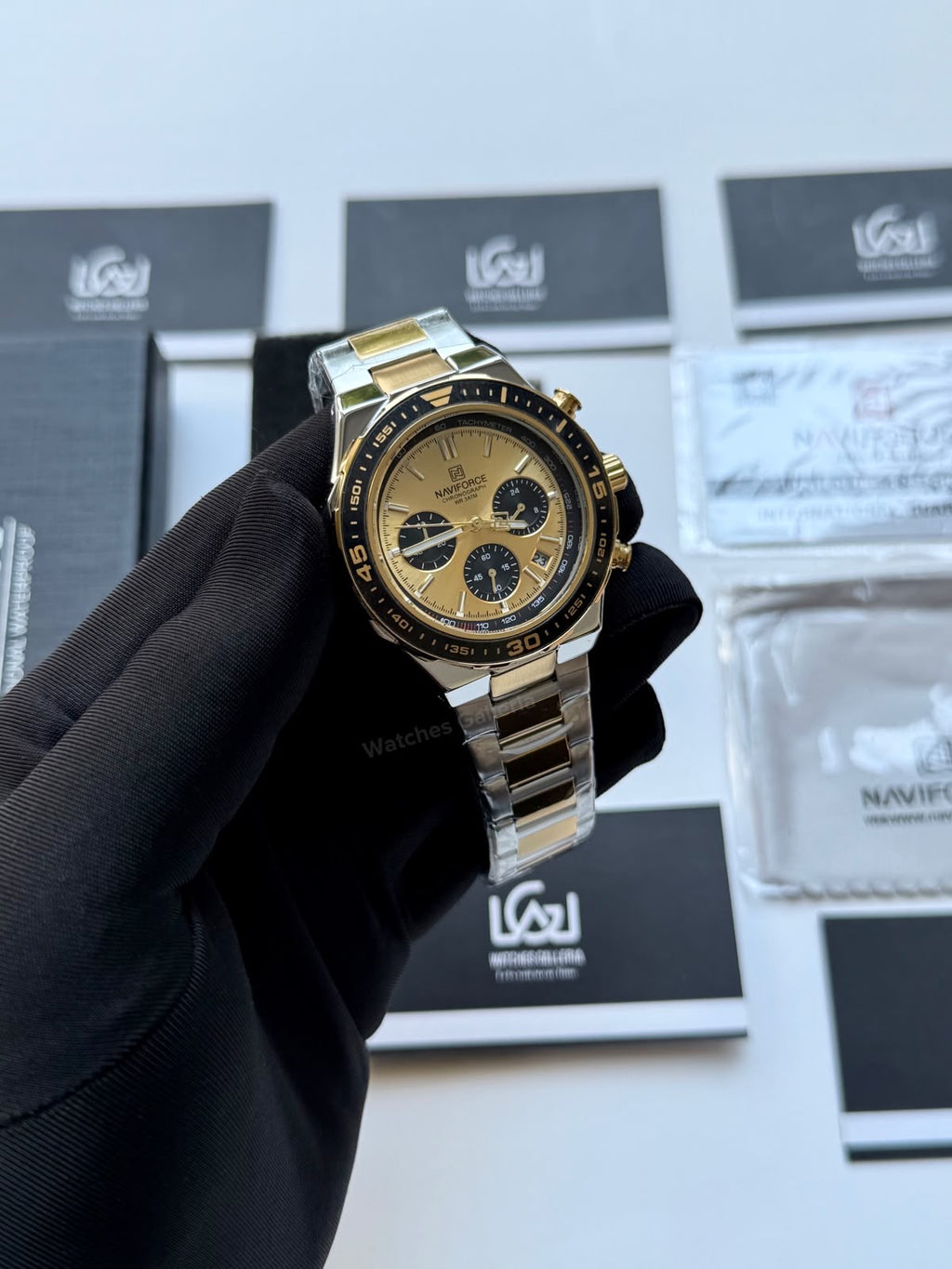 Naviforce NF8049 Watch Pakistan | Naviforce Men Watch | Naviforce Chain Watch | Silver Gold Chronograph Watch