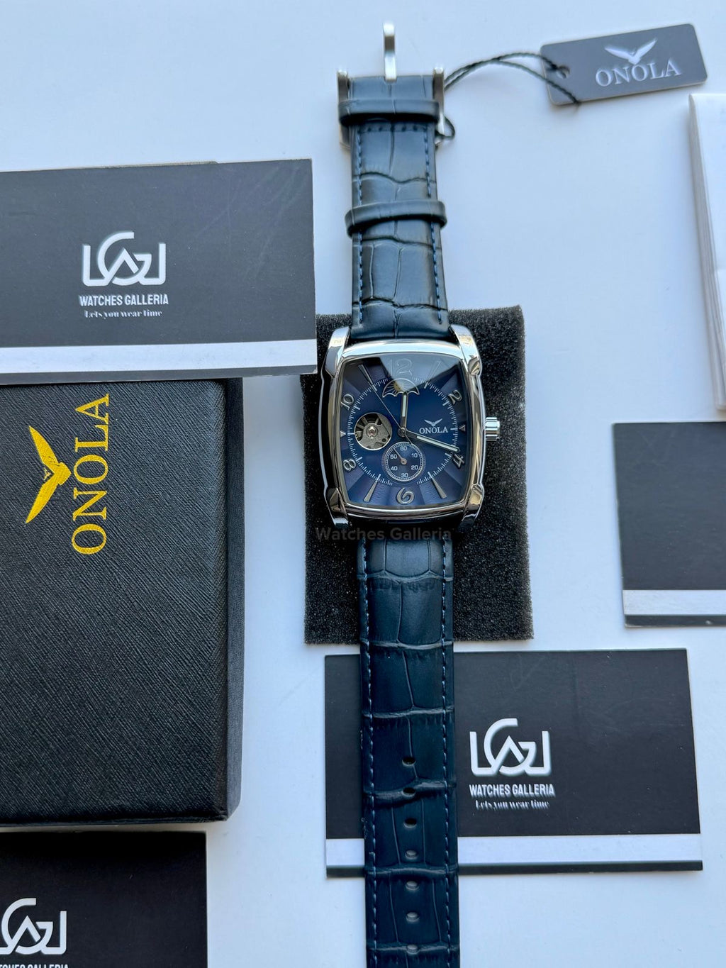 Onola 6848 Square Moonphase Open heart Automatic (Blue) Onola Watch in Pakistan