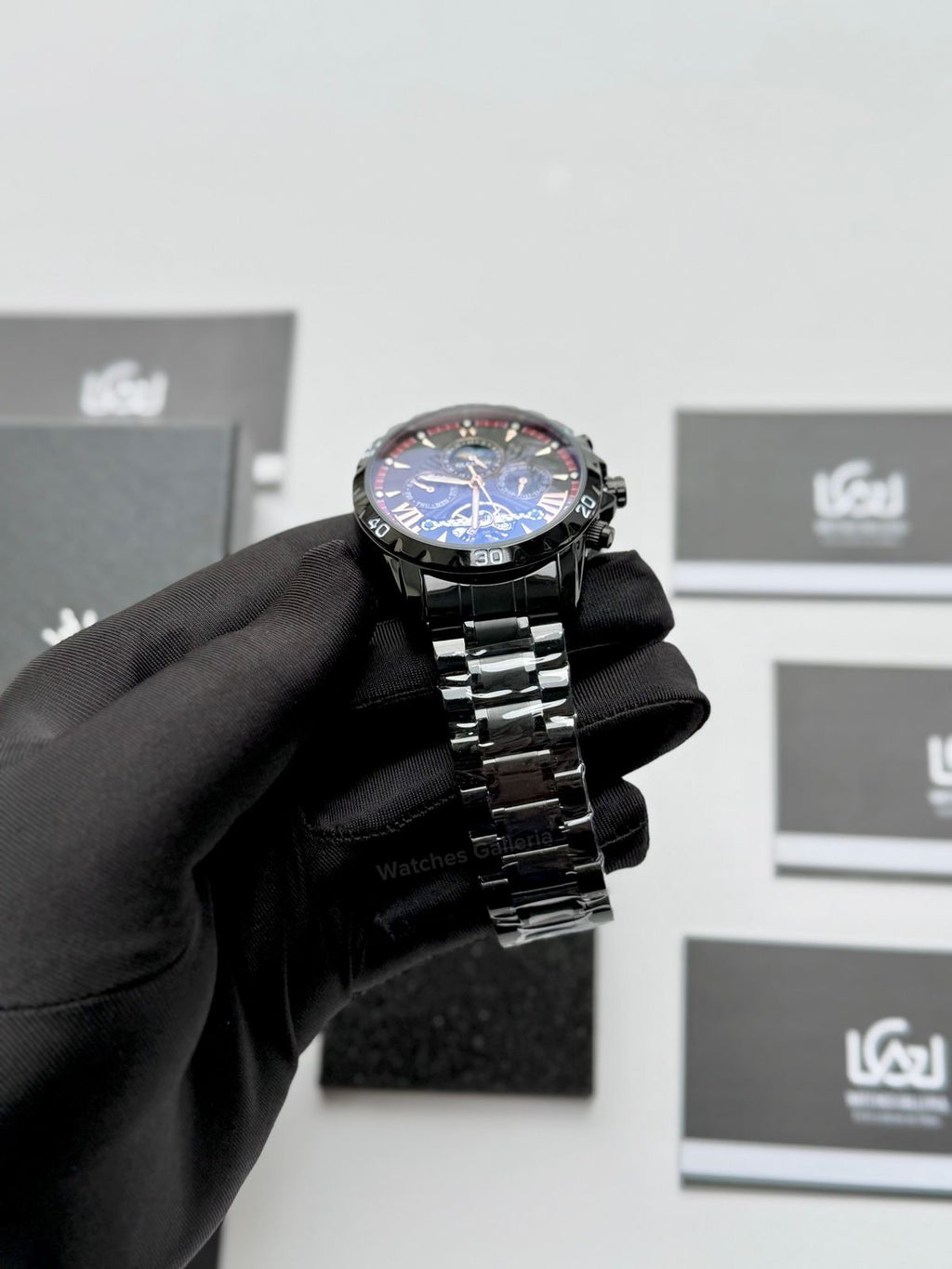 Glenaw GL8919B Moonphase Flywheel Automatic Watch – Black Blue Dial | Luxury Automatic Wristwatch for Men | Glenaw Watches Pakistan