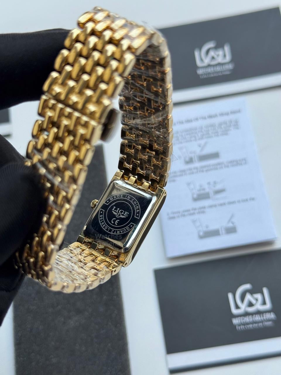 Lige 89156 Tank Women Watch Quartz (Gold/White) Lige Women Watch