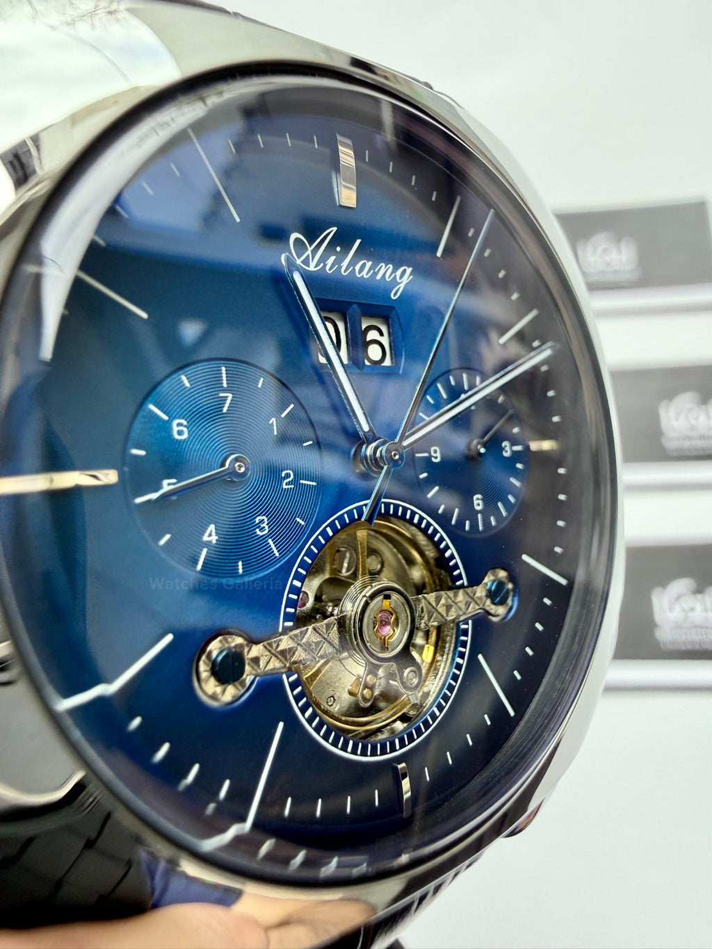 Ailang AI8655G Square Chronograph Automatic Watch Black Blue – Skeleton Flywheel, Big Date, Luxury Square Dial Men’s Watch