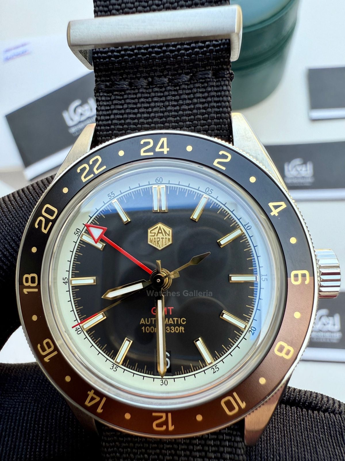 San Martin GMT RootBeer Automatic (Black Nato Straps) SN0116 Watches Galleria