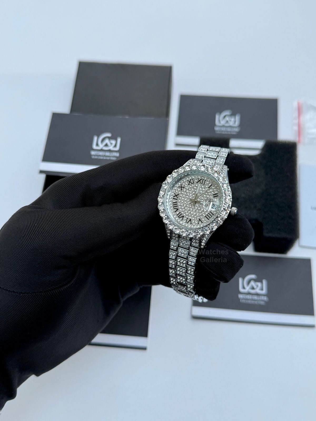 Miss fox 3035 Iced Out Royal Oak Ladies Watch Quartz (Silver)