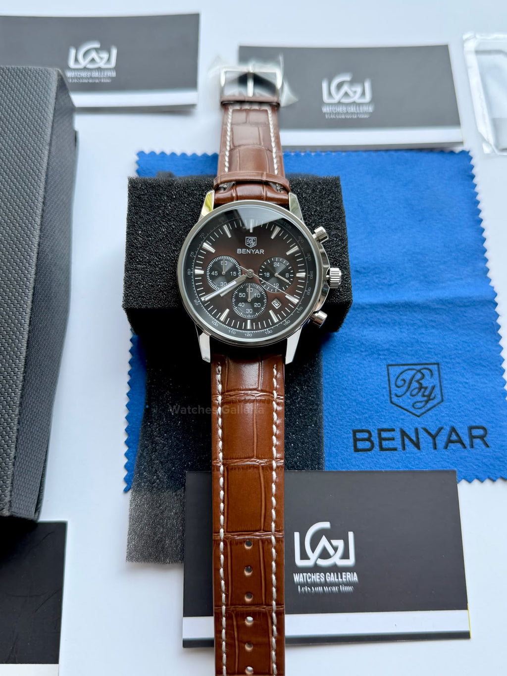 Benyar BY5213 Brown Men’s Luxury Quartz Leather Strap Watch – Waterproof Stainless Steel Analog Wrist Watch with Luminous Hands | Original Benyar Pakistan | Watches Galleria