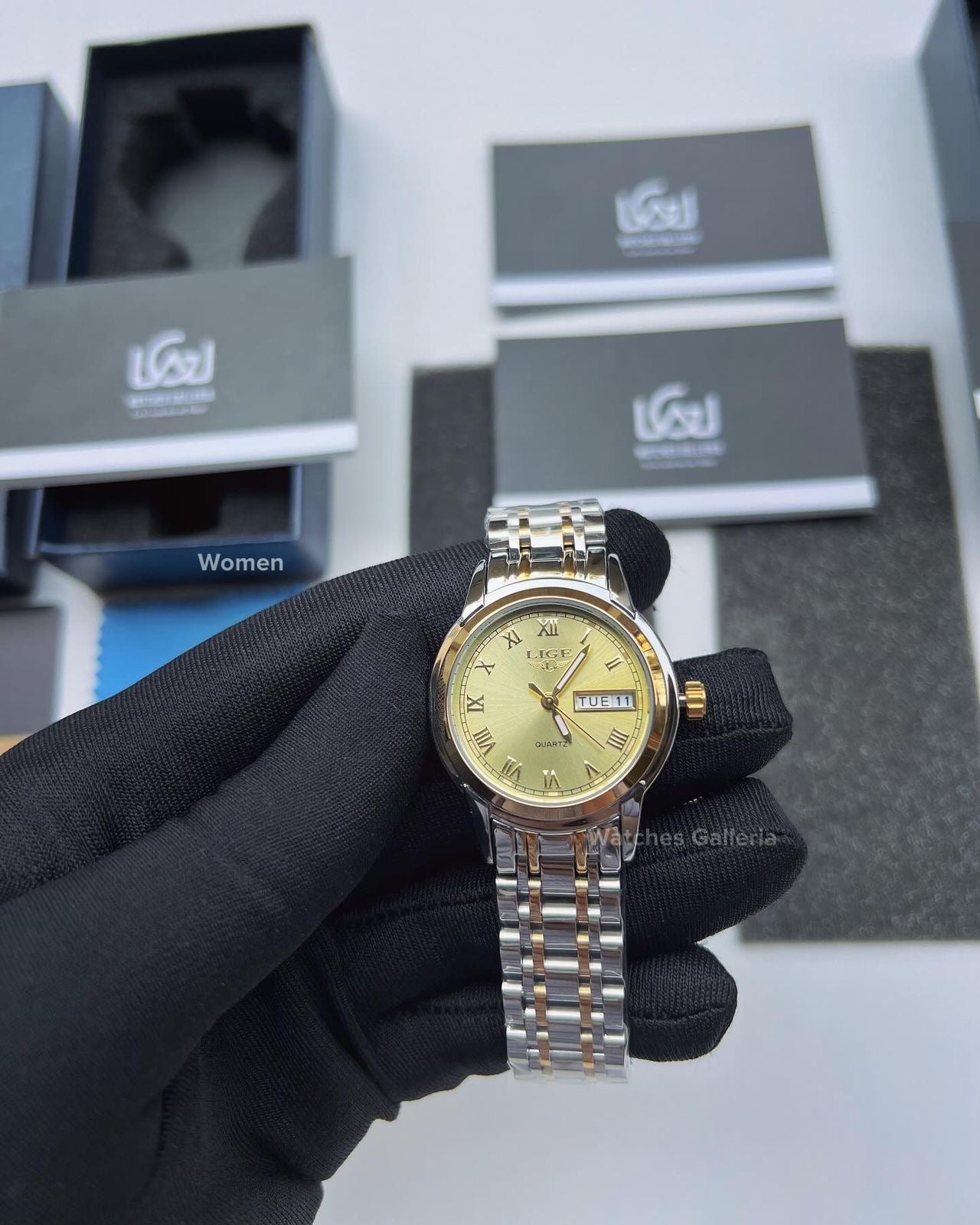 Lige Date Day Couple Watch (Gold) Lige9846 Lige10007L