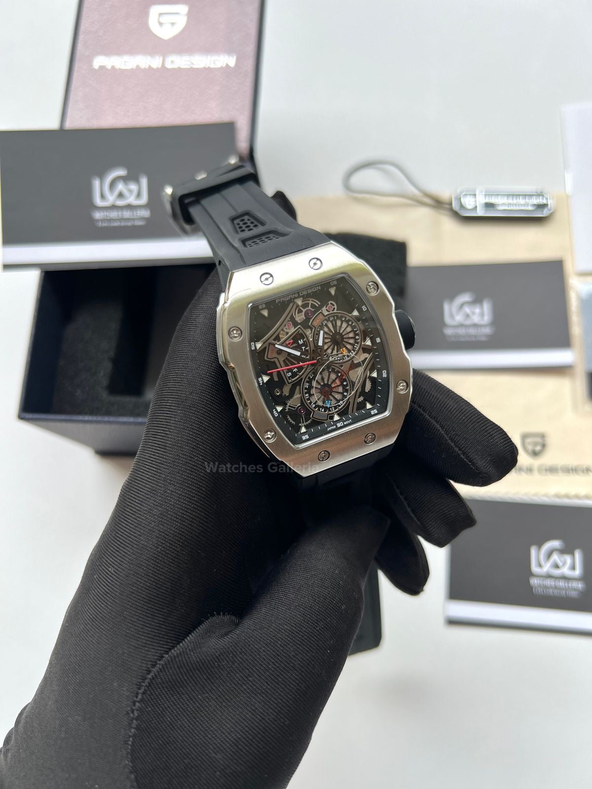 Pagani Design Tonneau Quartz (Black/Silver) PDys012 Watches Galleria
