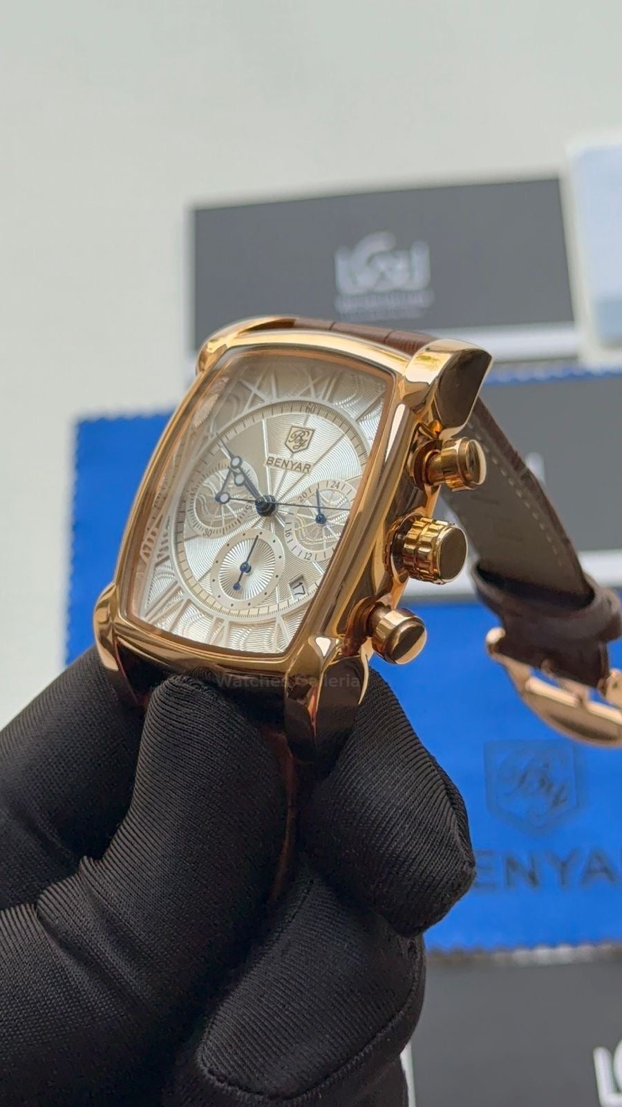 Benyar BY5113 Square Chronograph (Brown/White Rose Gold) Benyar Watch Pakistan