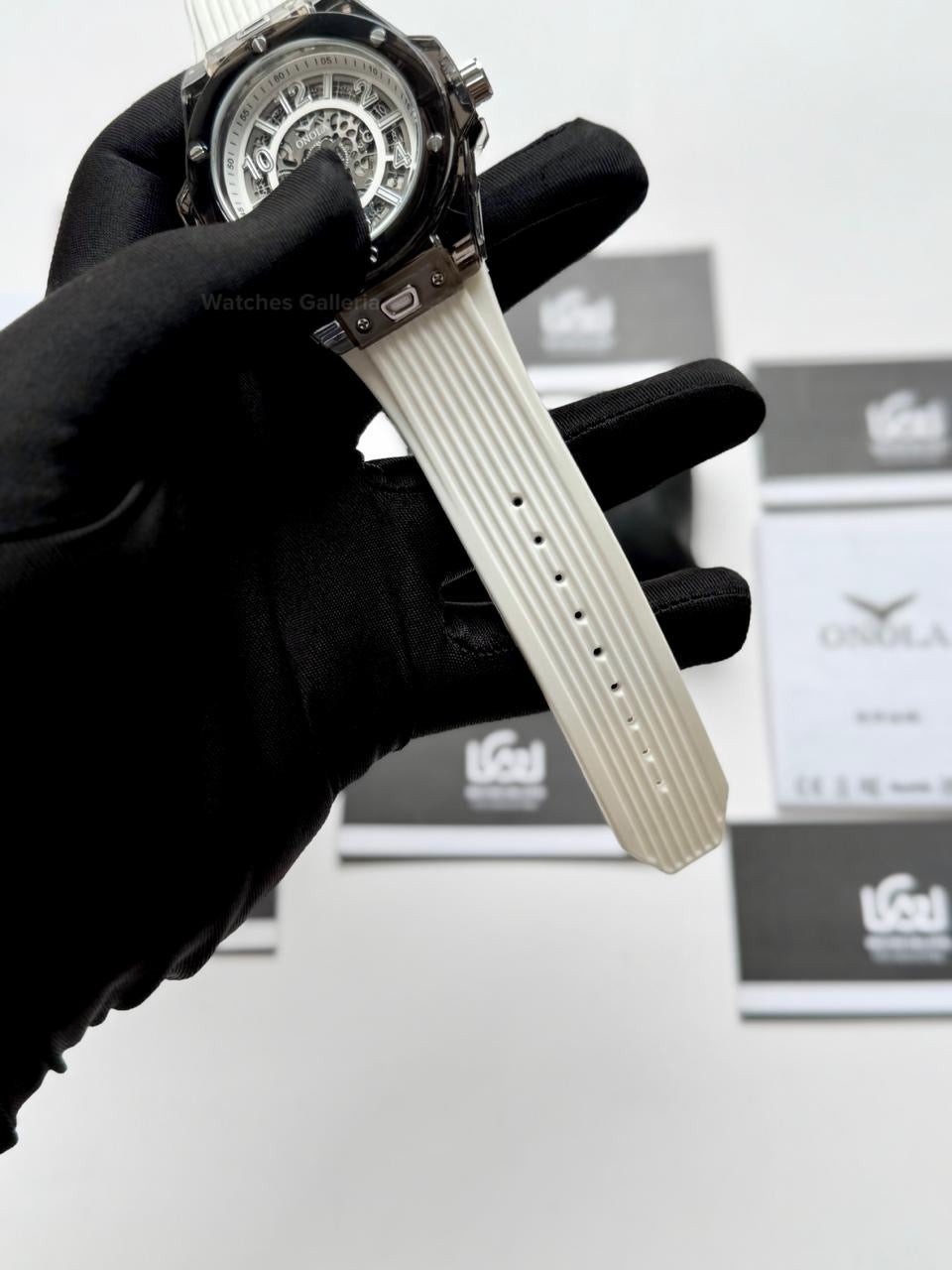 Onola ON3836 Oak Skeleton White Black Automatic Watch – 49mm Transparent Dial, Bold Sport Design, Pakistan Edition