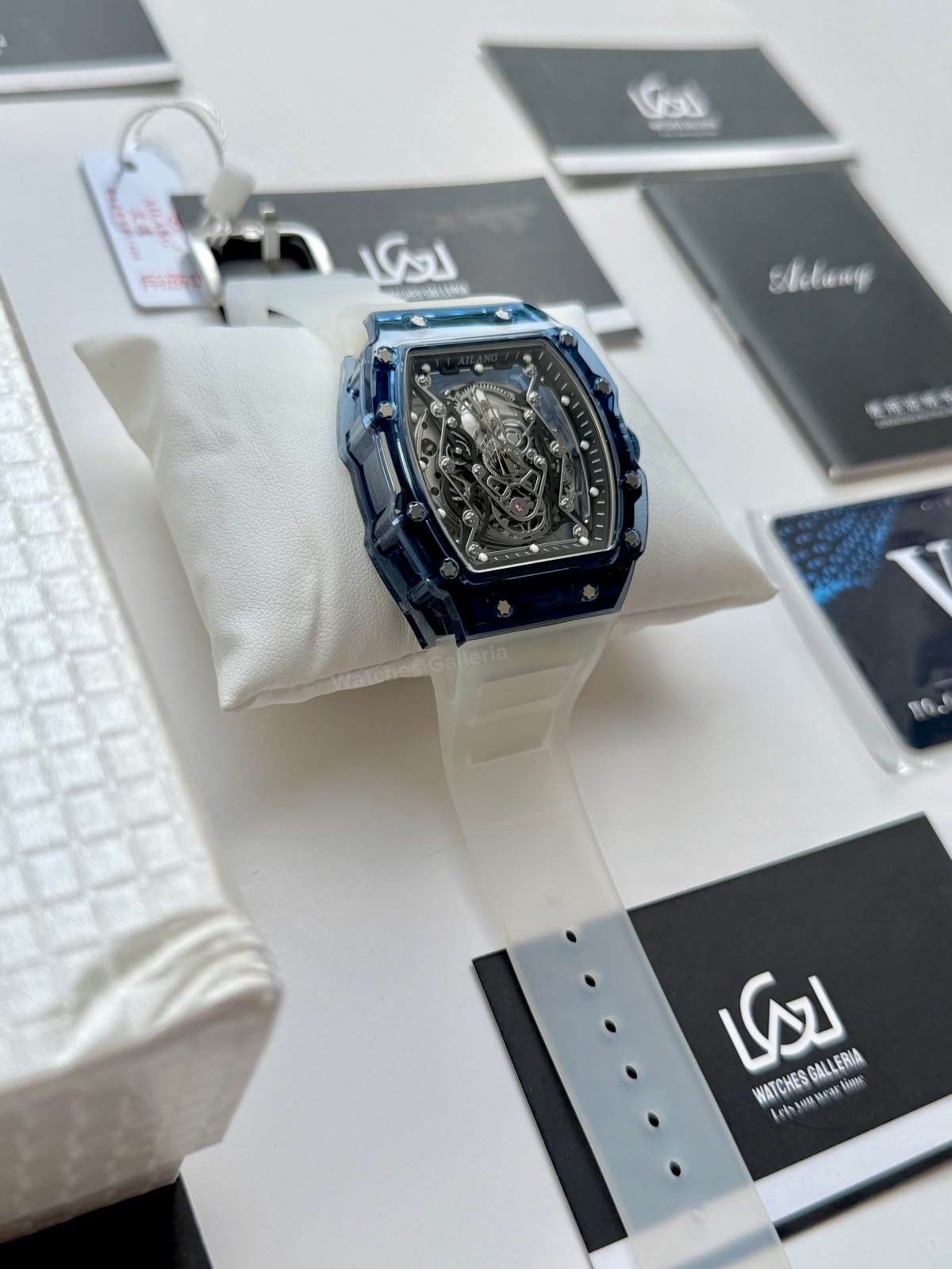 Ailang 8109 Skeleton Watch for Men White Blue Automatic Mechanical Watch Original Ailang Watch Pakistan