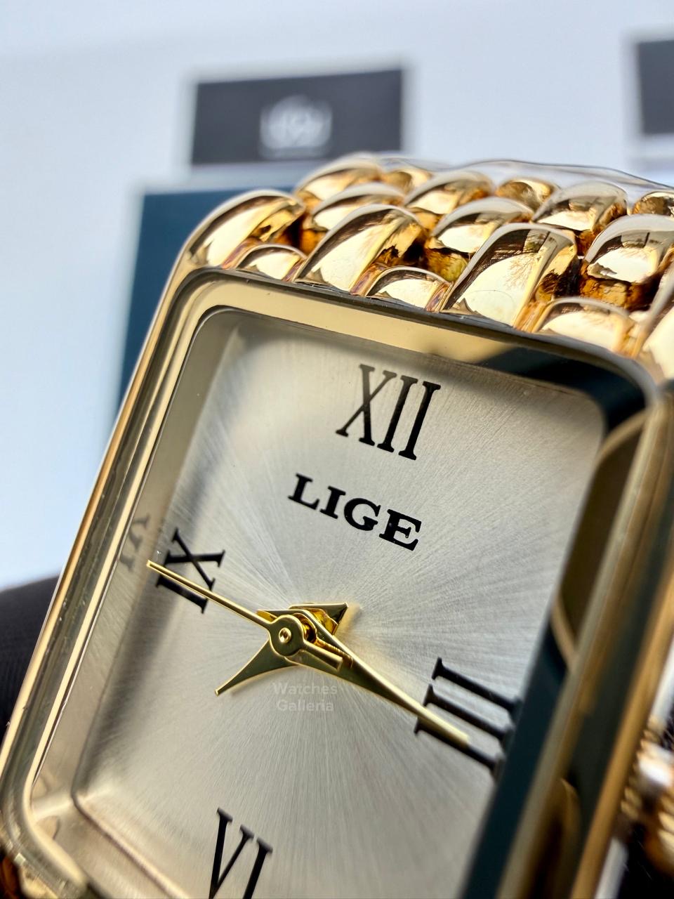Lige 89156 Tank Women Watch Quartz (Gold/White) Lige Women Watch