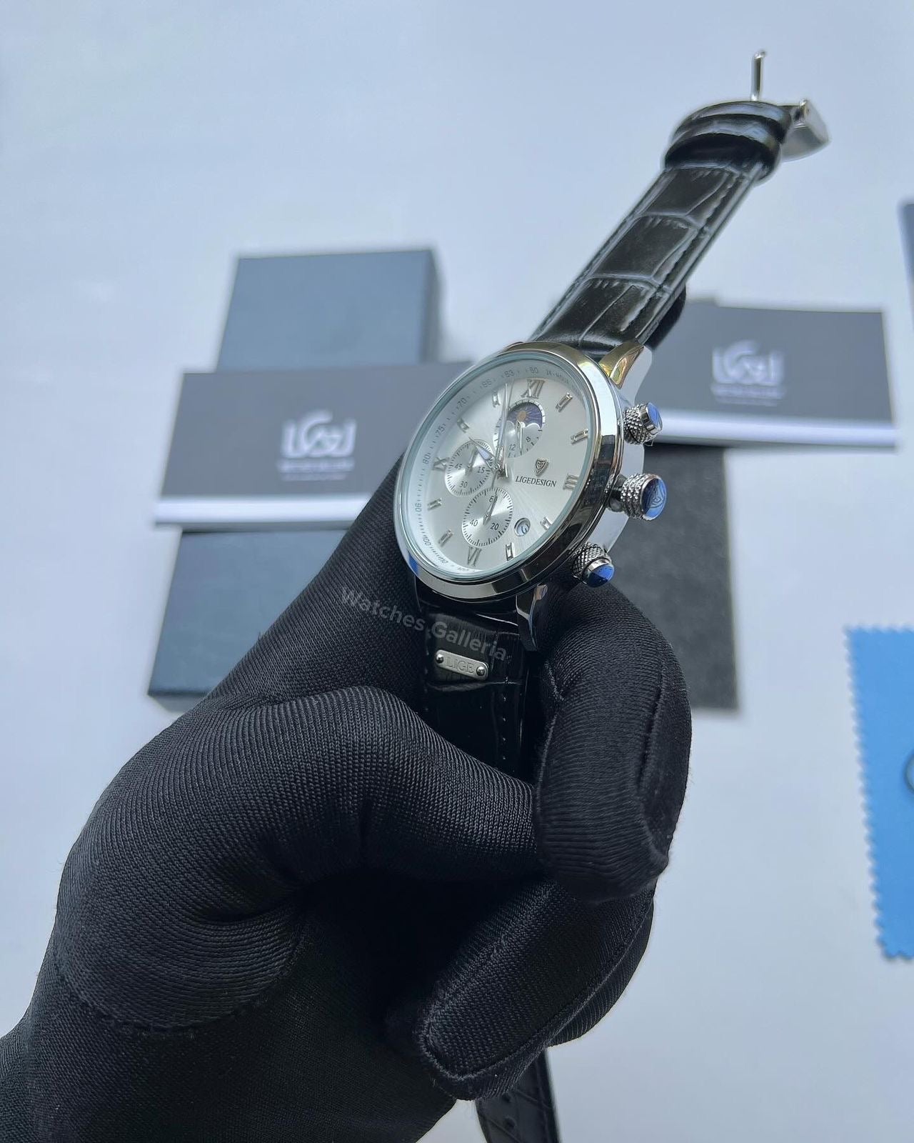 Lige Classic Moonphase Quartz (Silver Black) LG8953 Watches Galleria