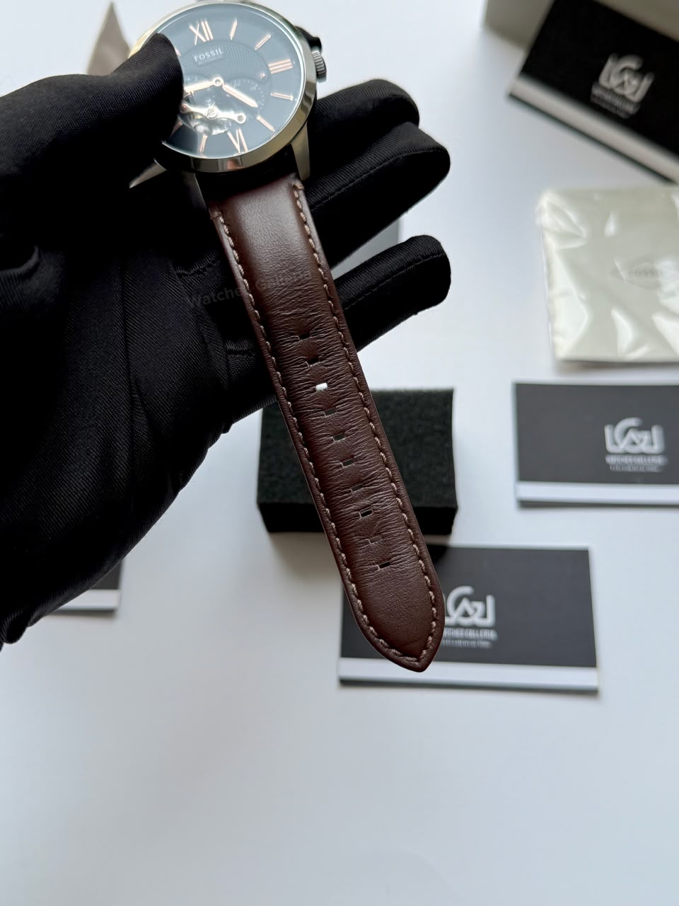 Fossil Townsman Automatic Men’s Watch 45mm Black Dial Silver-Tone Stainless Steel Case Brown Leather Strap ME3061