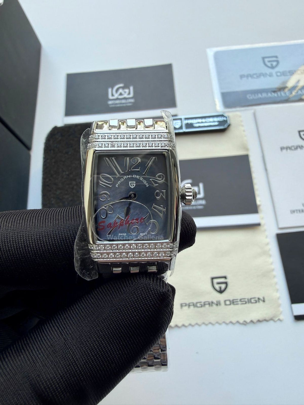 Pagani Design PD1737 Square Ladies Watch Silver Blue 22mm - Swiss Ronda 762 Quartz | Sapphire Glass | Elegant Stone Dial