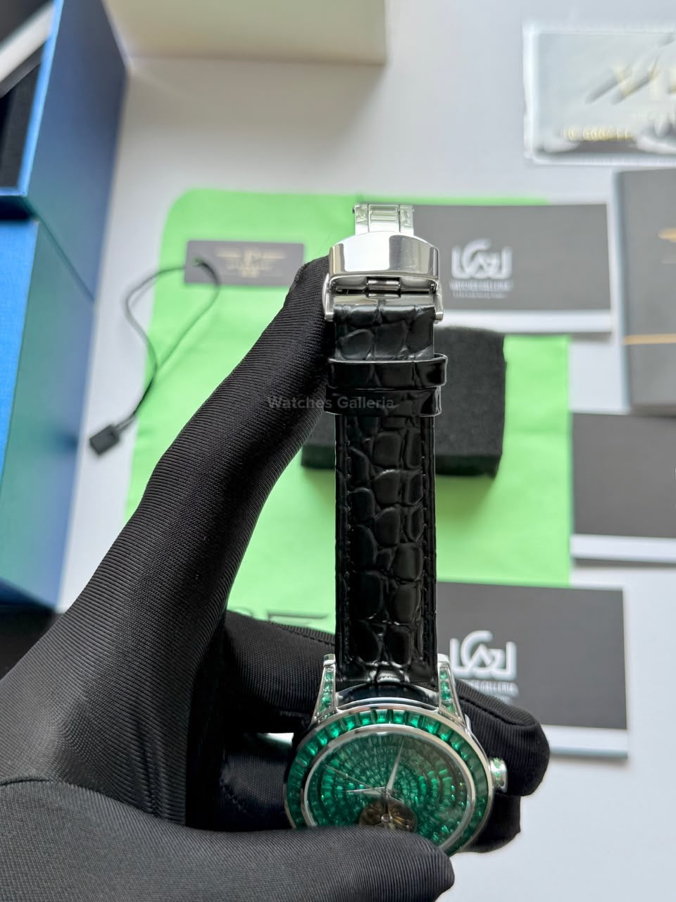 Pindu 5037 Green/Black LeatherDiamonds Hand Encrusted Diamond Automatic Tourbillon Watch for Men | Luxury Mechanical Watch | 43mm Stainless Steel Case