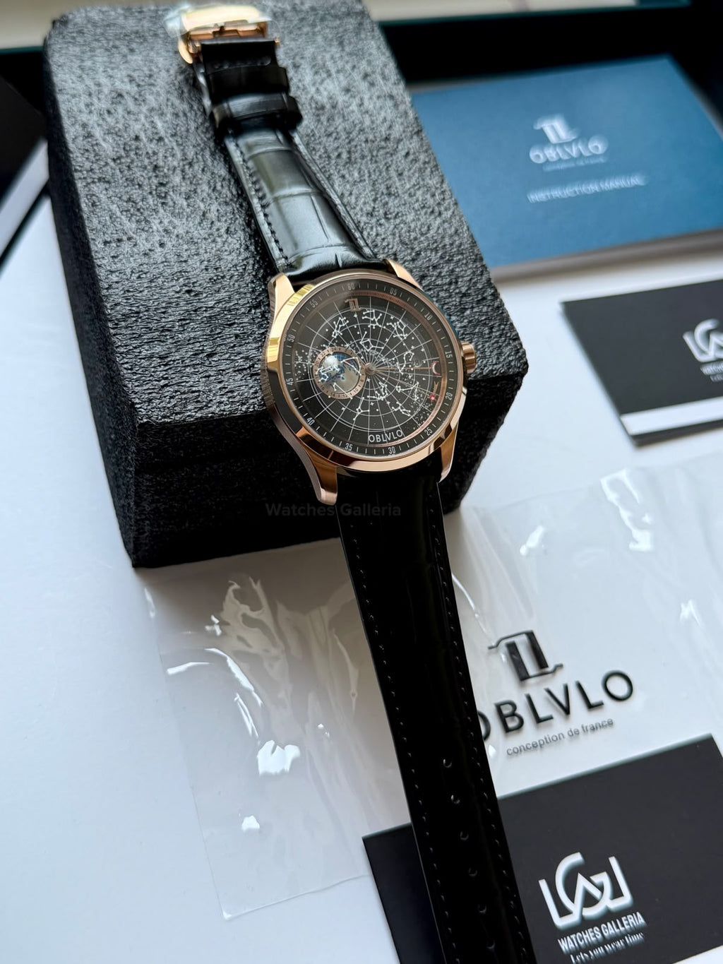 OBLVLO GC (Black Rose Gold) Grand Complications Celestial Automatic Watch Brown & Black Dial with Rose Gold Details, Moving Constellation & Earth Display – OBLVLOGC | Oblvlo