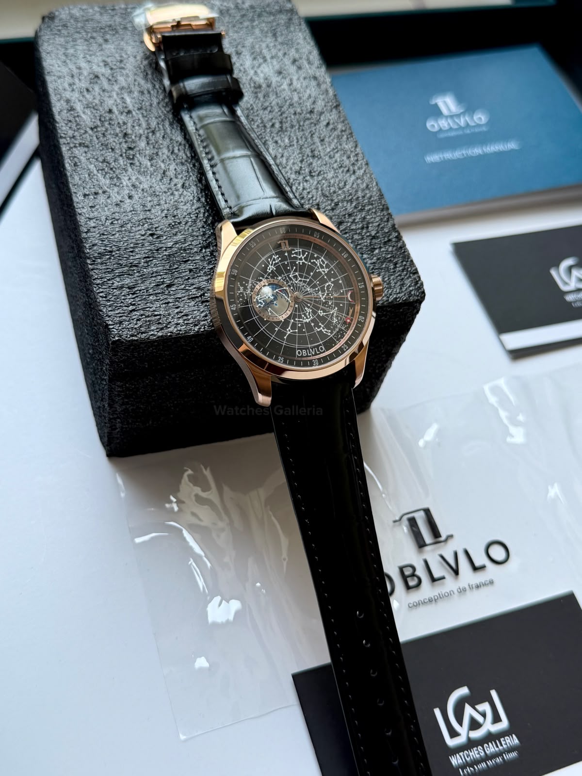 OBLVLO GC (Black Rose Gold) Grand Complications Celestial Automatic Watch Brown & Black Dial with Rose Gold Details, Moving Constellation & Earth Display – OBLVLOGC | Oblvlo
