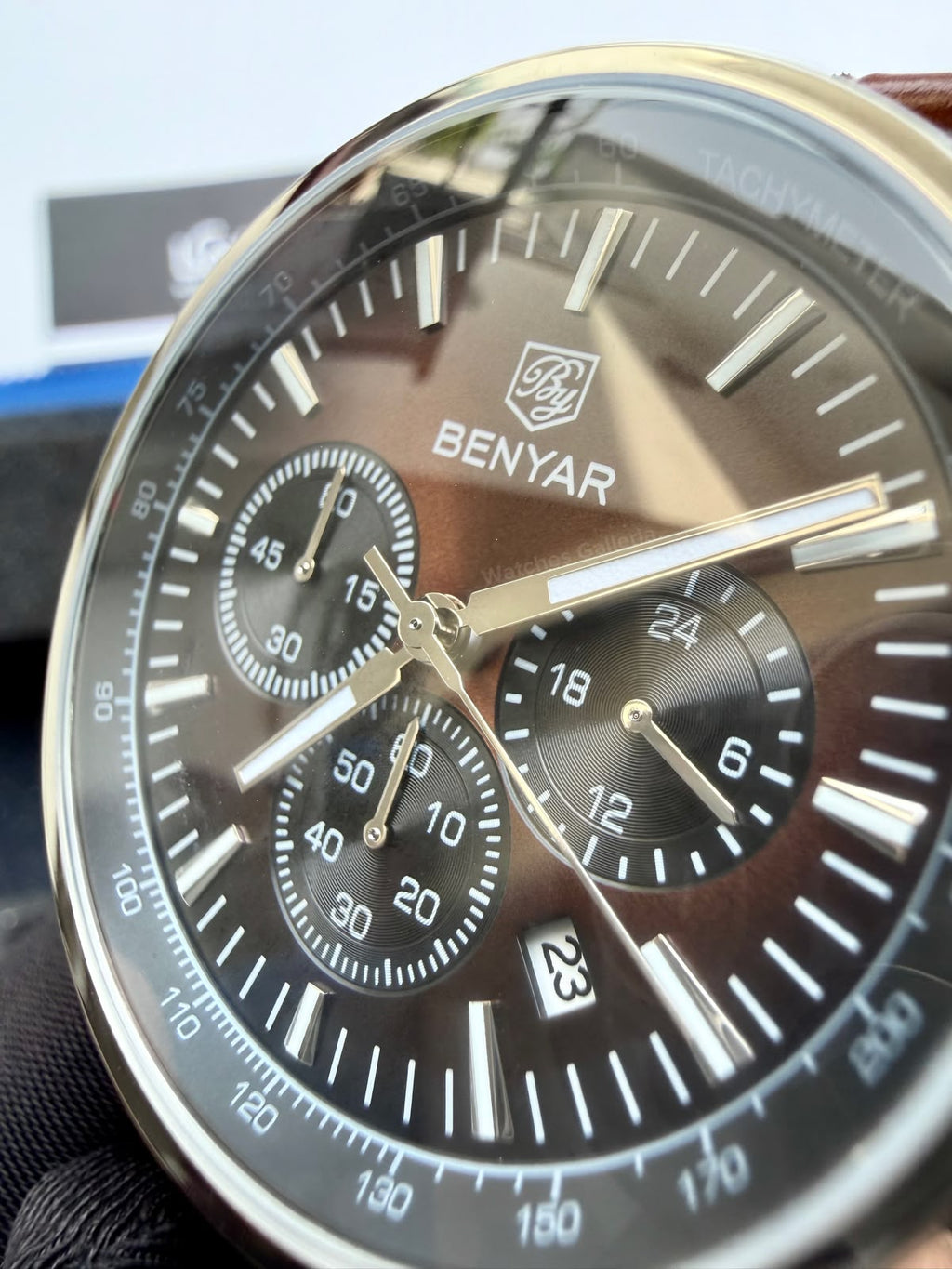 Benyar BY5213 Brown Men’s Luxury Quartz Leather Strap Watch – Waterproof Stainless Steel Analog Wrist Watch with Luminous Hands | Original Benyar Pakistan | Watches Galleria