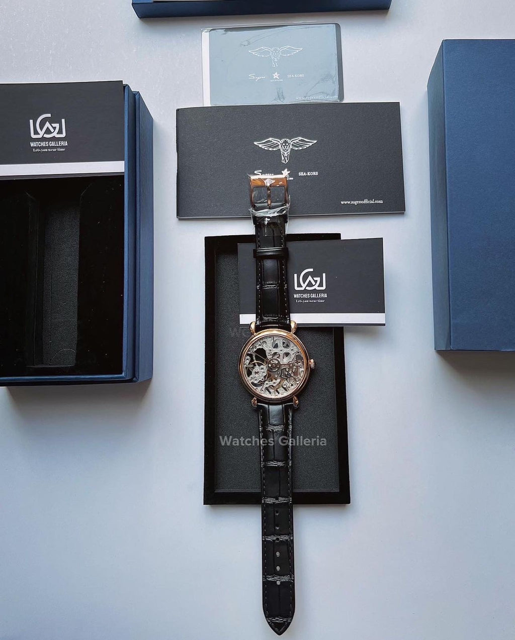 Sugess Skeleton Slimmaster Manual Wind (Black w/ Rose Gold) SU3600 (Discontinued)