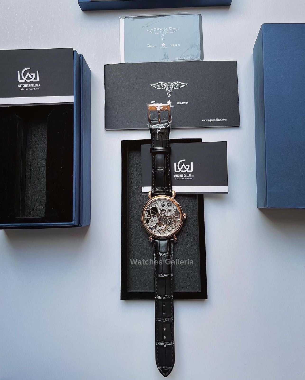 Sugess Skeleton Slimmaster Manual Wind (Black w/ Rose Gold) SU3600 (Discontinued)