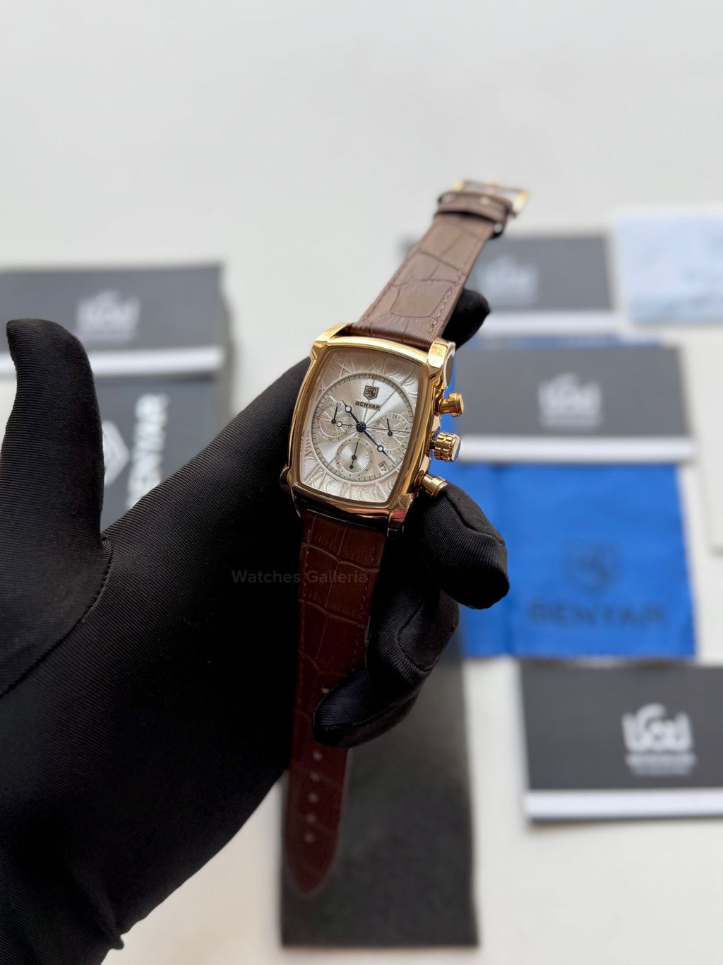 Benyar BY5113 Square Chronograph (Brown/White Rose Gold) Benyar Watch Pakistan