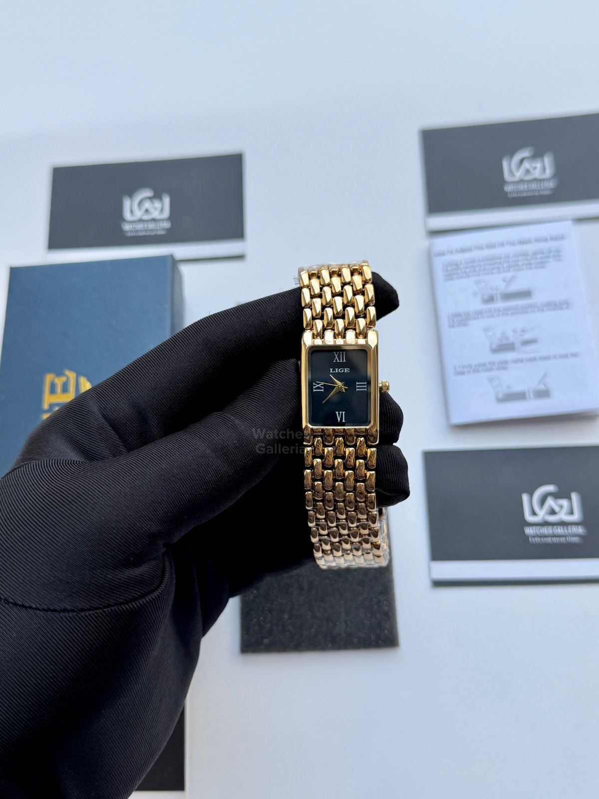 Lige 89156 Tank Women Watch Quartz (Gold/Black) Lige Women Watch