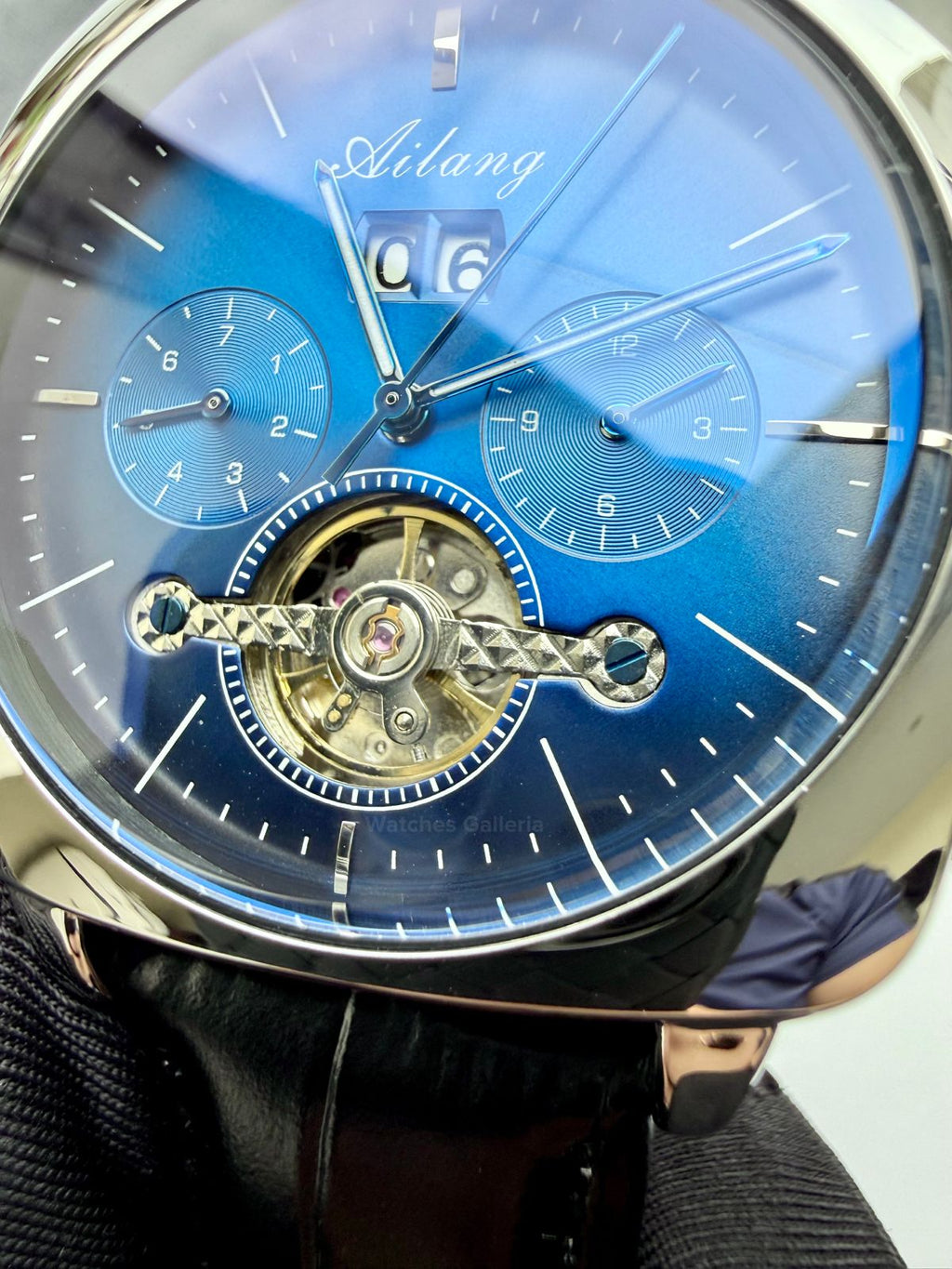 Ailang AI8655G Square Chronograph Automatic Watch Black Blue – Skeleton Flywheel, Big Date, Luxury Square Dial Men’s Watch