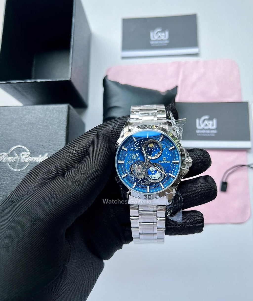 Glenaw Automatic Open Heart & Earth Rotating (Silver) GL8950 Watches Galleria