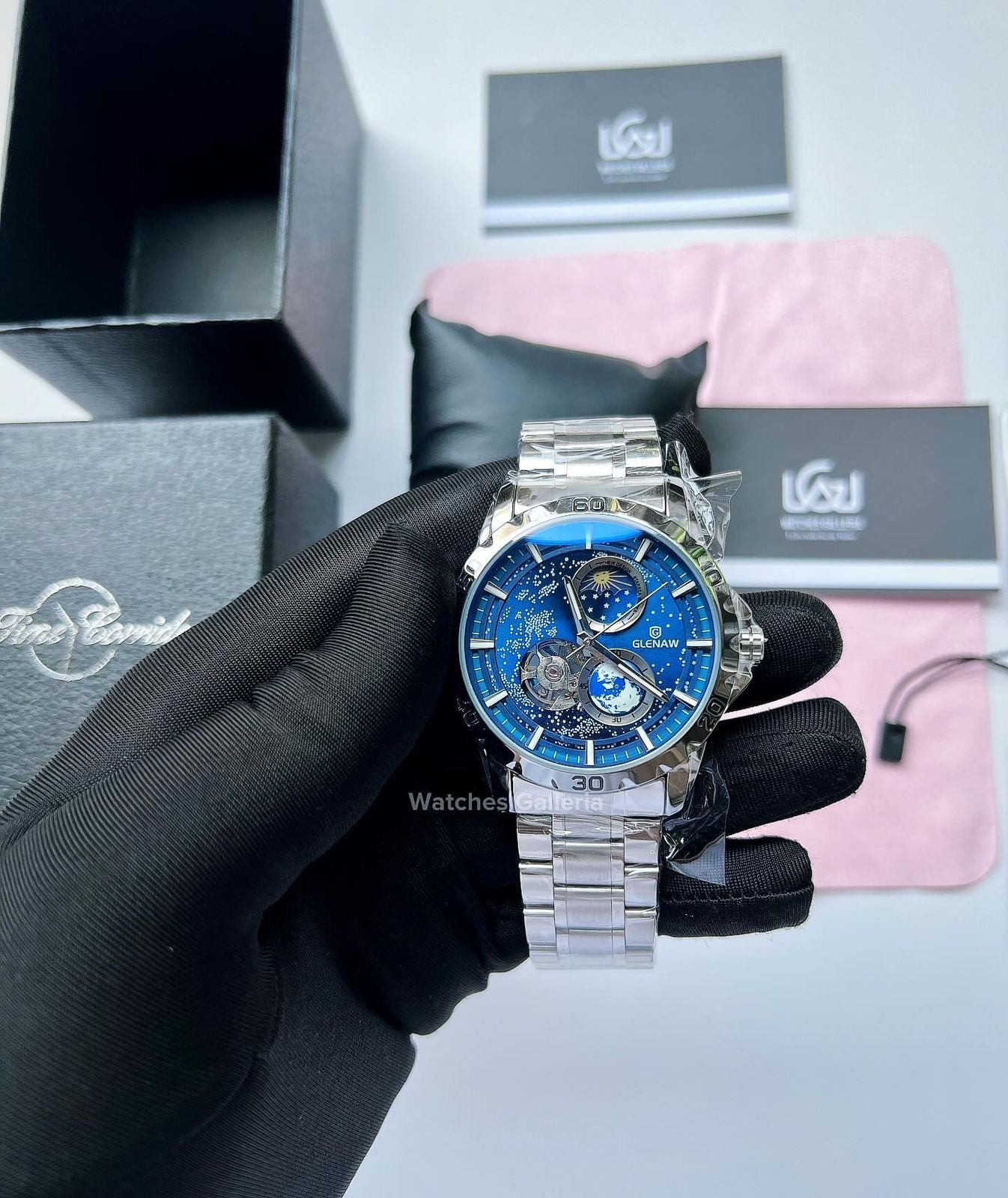 Glenaw Automatic Open Heart & Earth Rotating (Silver) GL8950 Watches Galleria