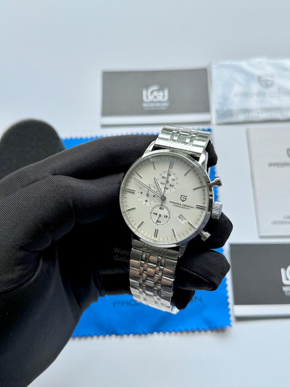 Pagani Design PD2720K Pilot Watch Silver SS | Flight Chronograph 46.5mm Seiko VK67 Mecha Quartz Leather Strap