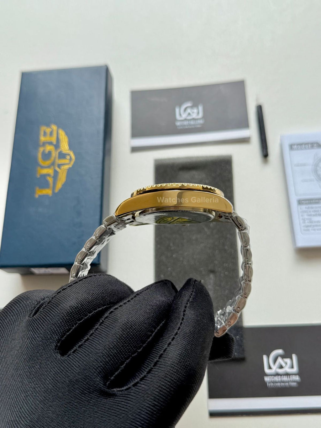 Lige Submariner Quartz (Yellow Gold) Lige89151 Watches Galleria