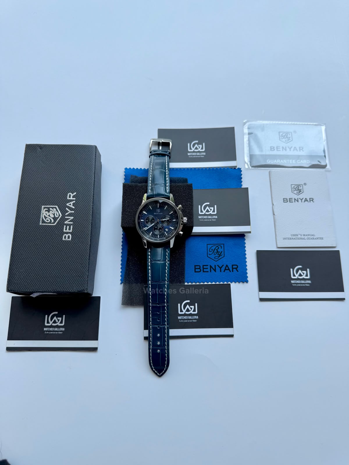 Benyar BY5213 Blue Men’s Luxury Quartz Leather Strap Watch – Waterproof Stainless Steel Analog Wrist Watch with Luminous Hands | Original Benyar Pakistan | Watches Galleria
